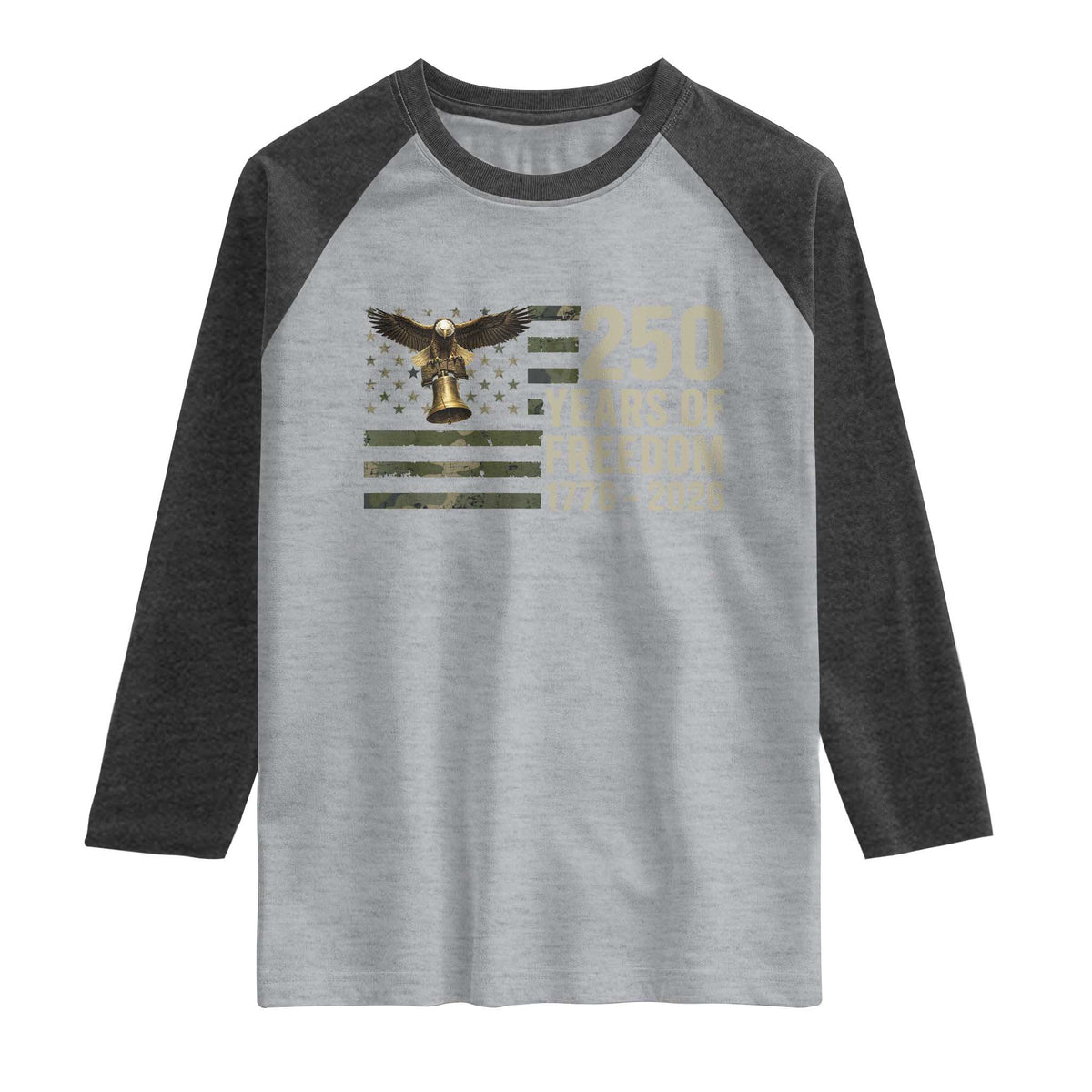 250th Anniversary Raglan Shirt 1776 2026 250 Years Birthday Patriotic Camouflage USA Flag