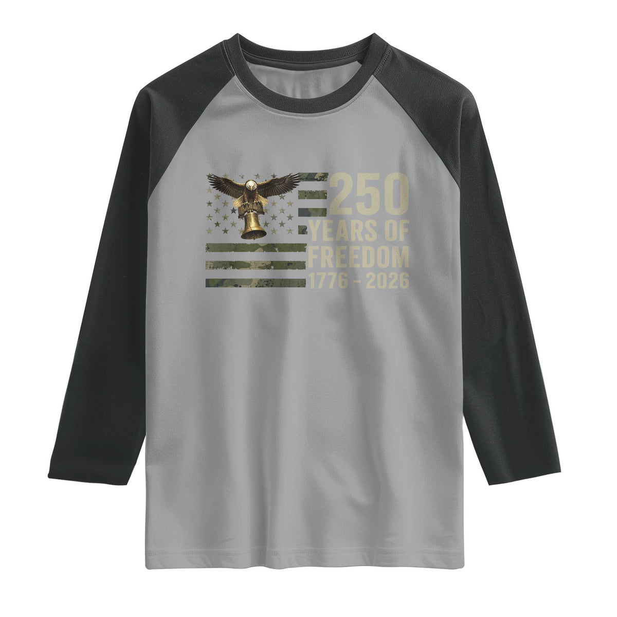 250th Anniversary Raglan Shirt 1776 2026 250 Years Birthday Patriotic Camouflage USA Flag