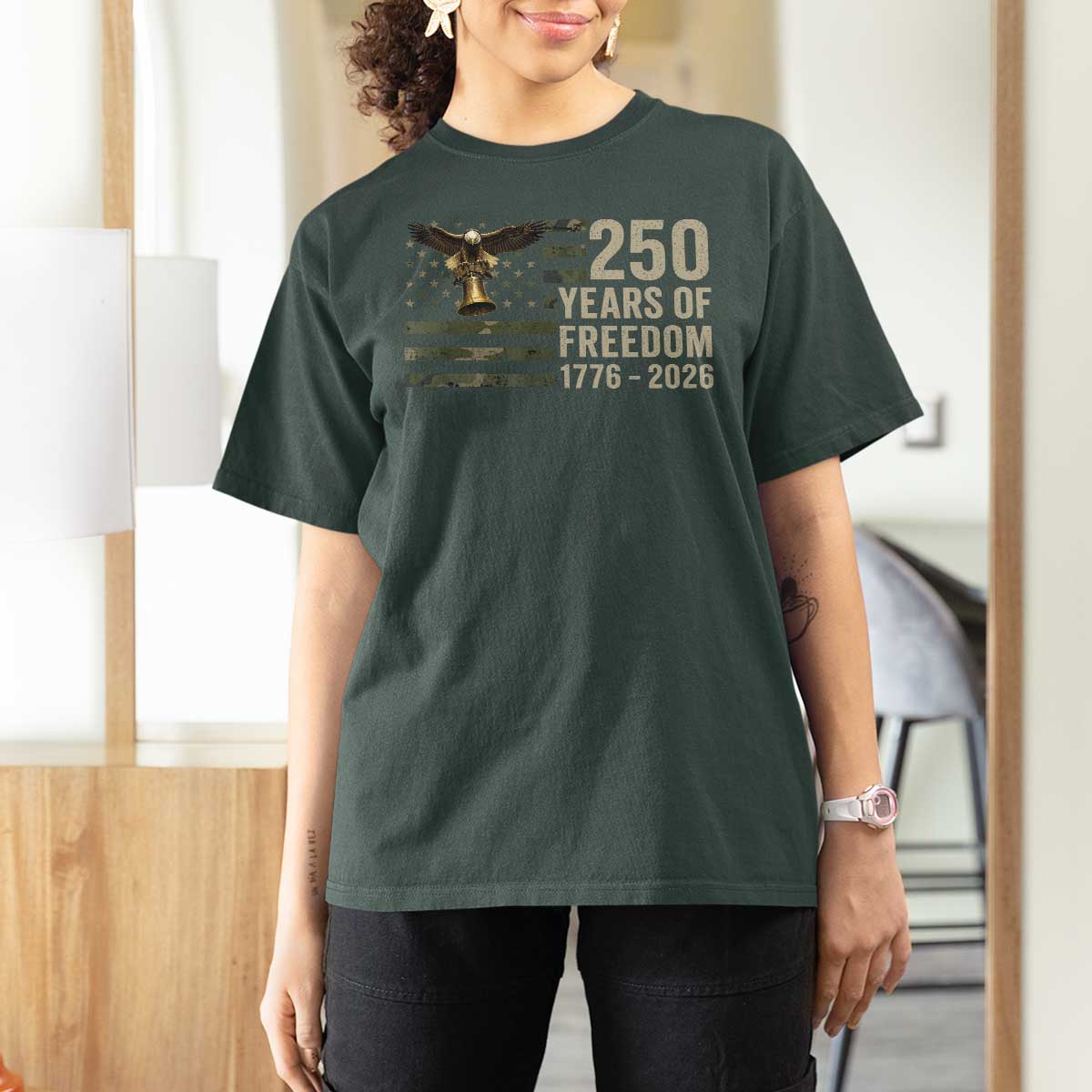 250th Anniversary T Shirt For Women 1776 2026 250 Years Birthday Patriotic Camouflage USA Flag