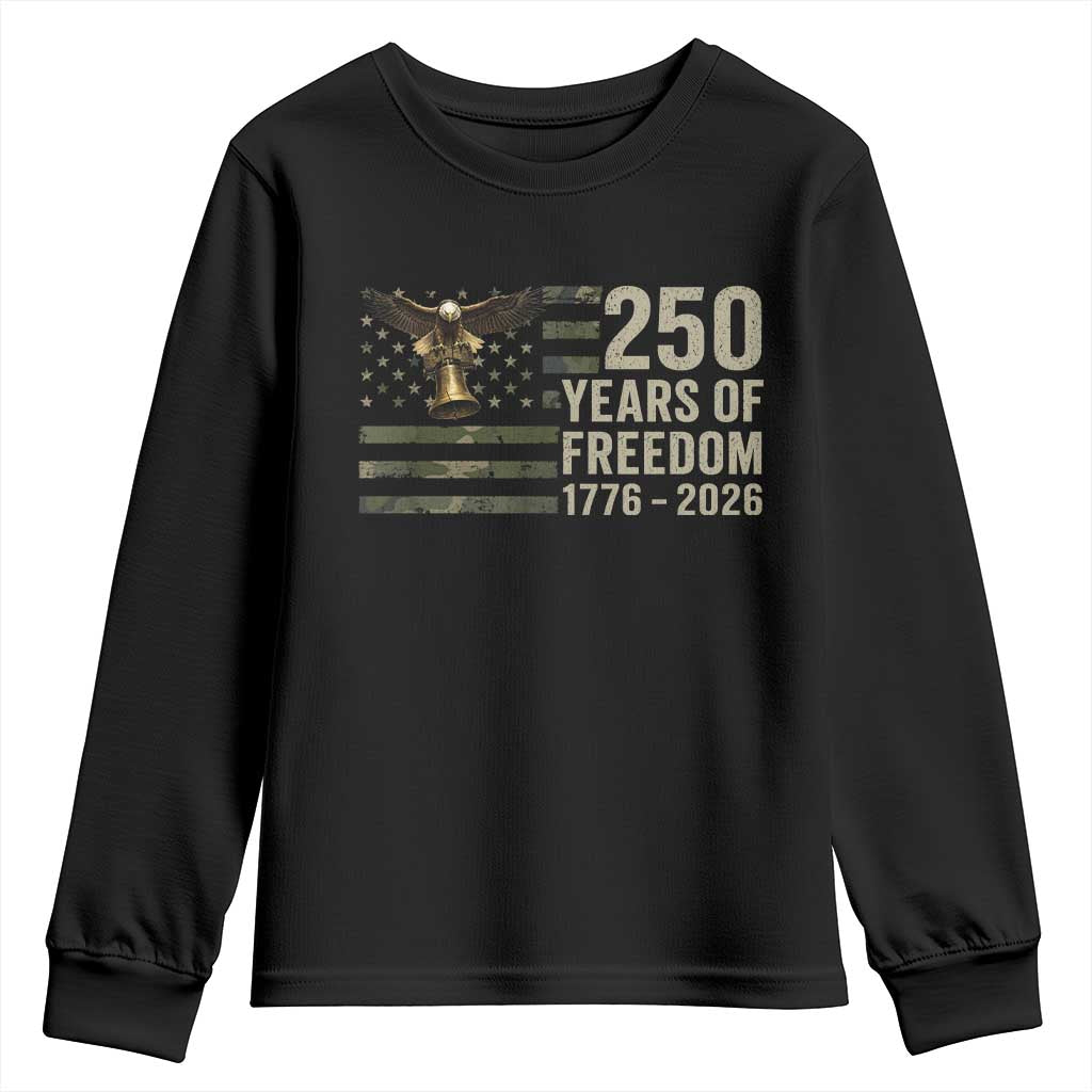 250th Anniversary Youth Sweatshirt 1776 2026 250 Years Birthday Patriotic Camouflage USA Flag