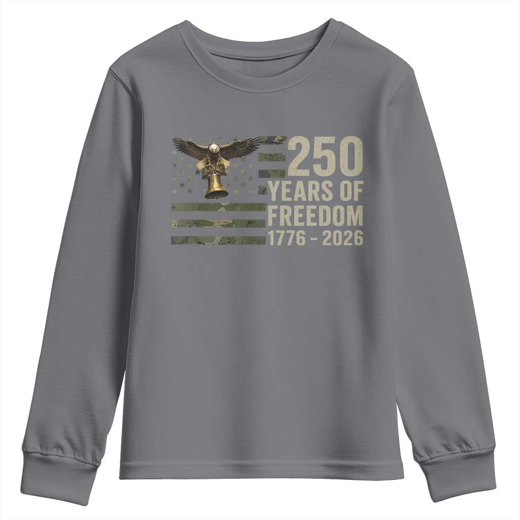 250th Anniversary Youth Sweatshirt 1776 2026 250 Years Birthday Patriotic Camouflage USA Flag