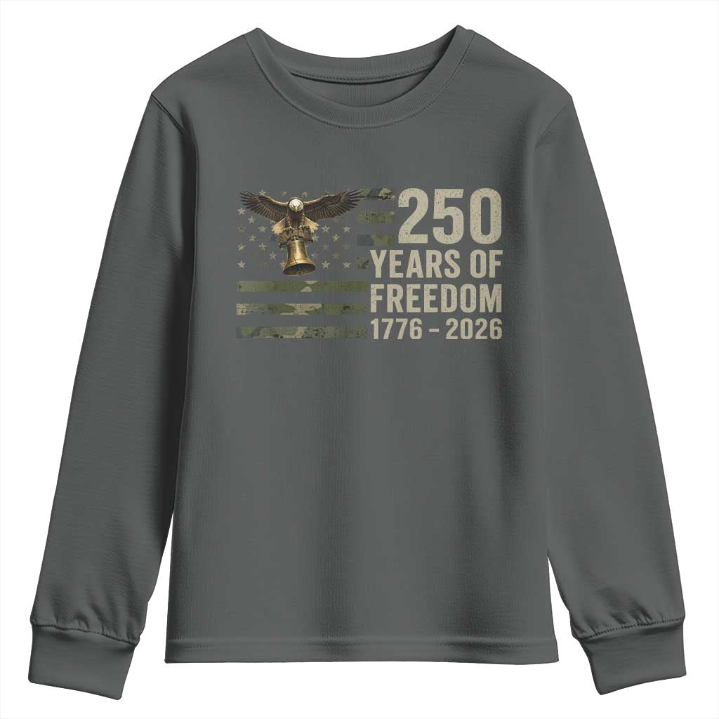 250th Anniversary Youth Sweatshirt 1776 2026 250 Years Birthday Patriotic Camouflage USA Flag