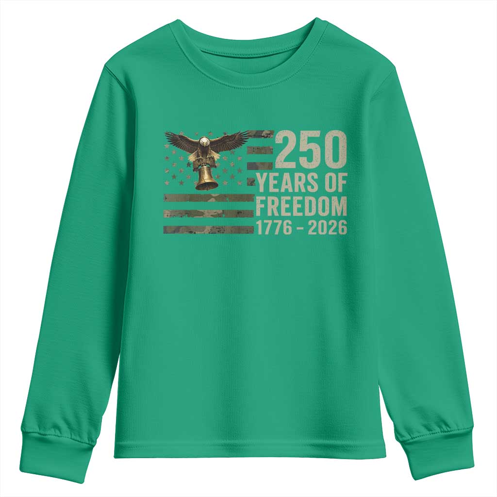 250th Anniversary Youth Sweatshirt 1776 2026 250 Years Birthday Patriotic Camouflage USA Flag