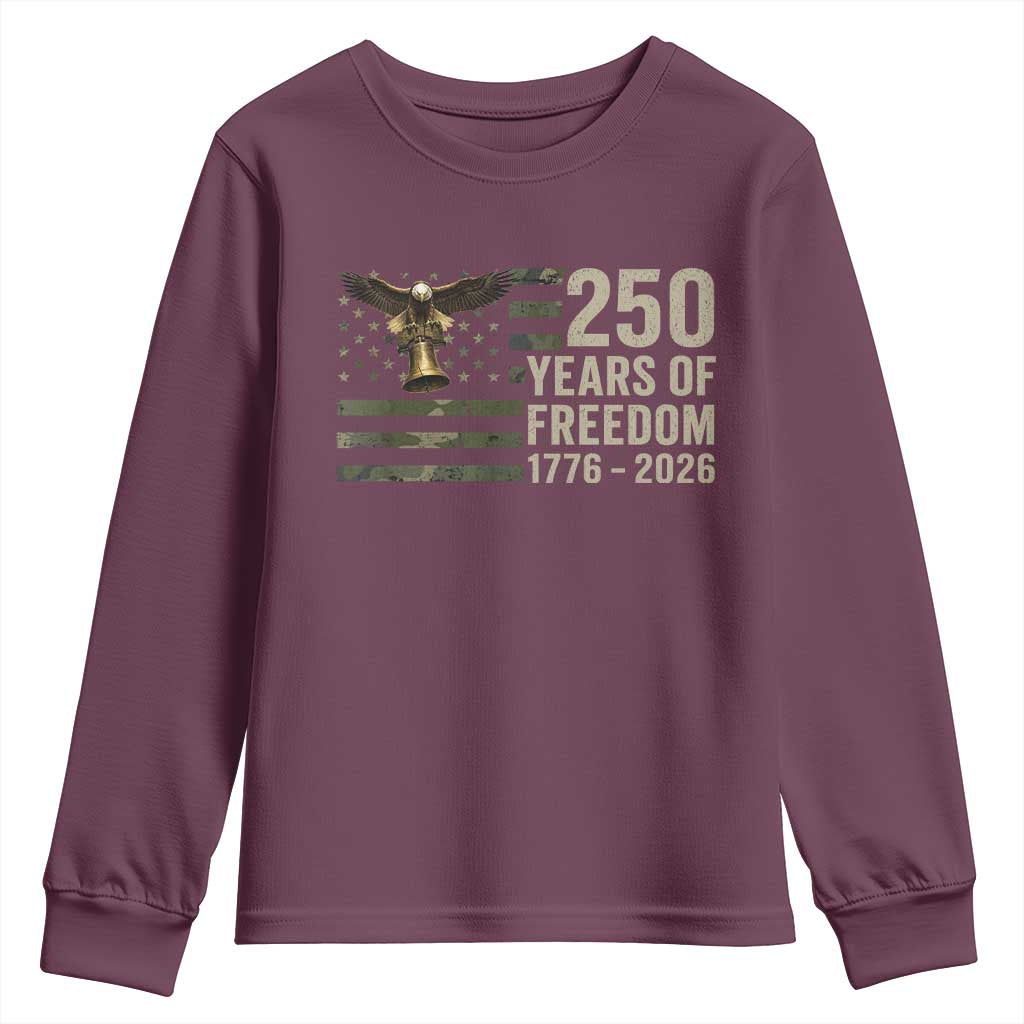 250th Anniversary Youth Sweatshirt 1776 2026 250 Years Birthday Patriotic Camouflage USA Flag