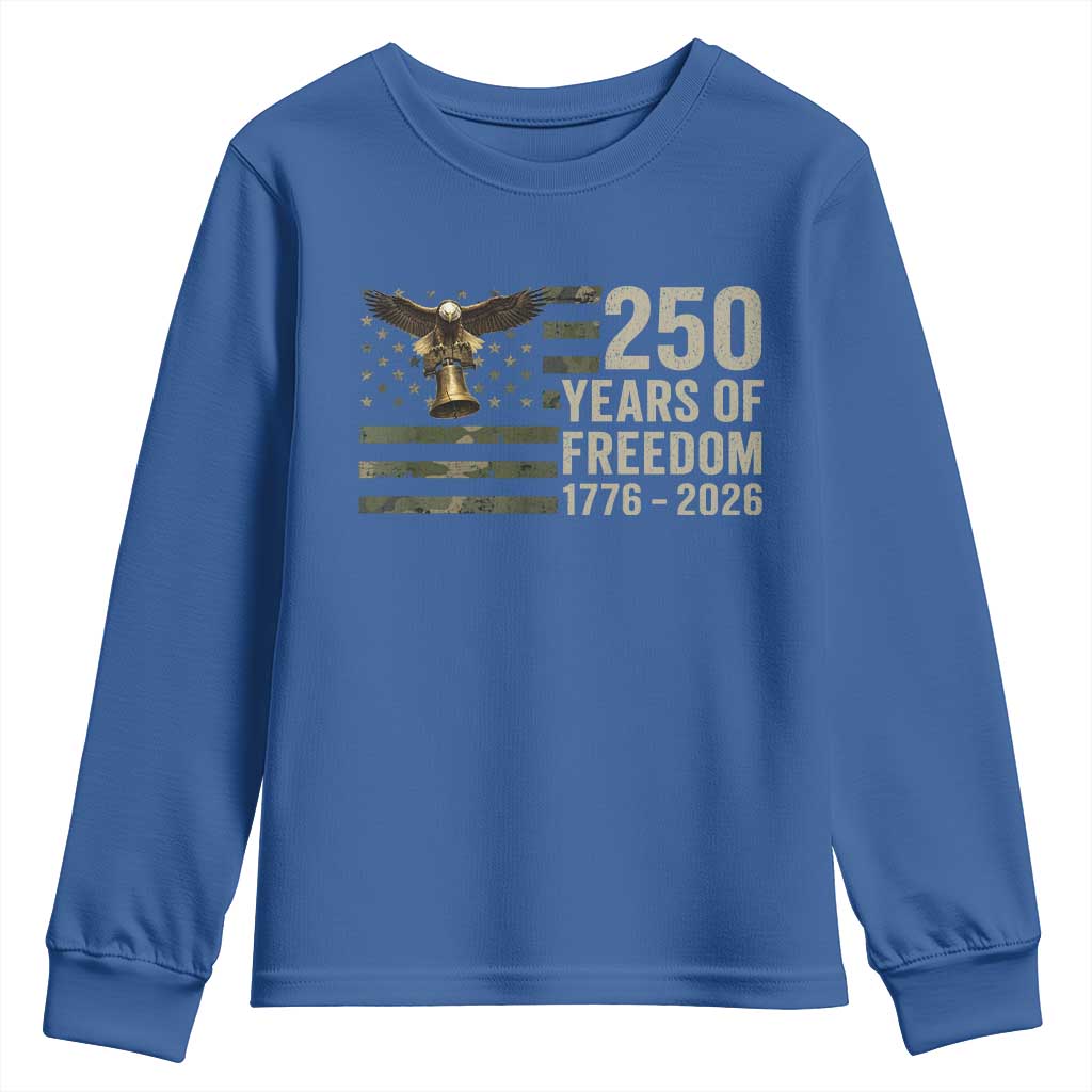 250th Anniversary Youth Sweatshirt 1776 2026 250 Years Birthday Patriotic Camouflage USA Flag