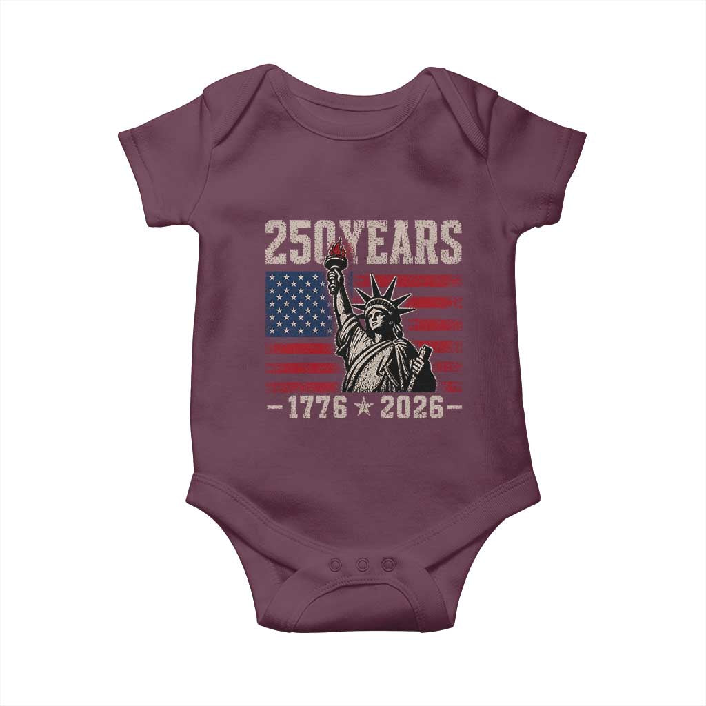 USA Independence 250th Anniversary Baby Onesie Patriotic Lady Liberty American Flag 250 Years 1776 2026