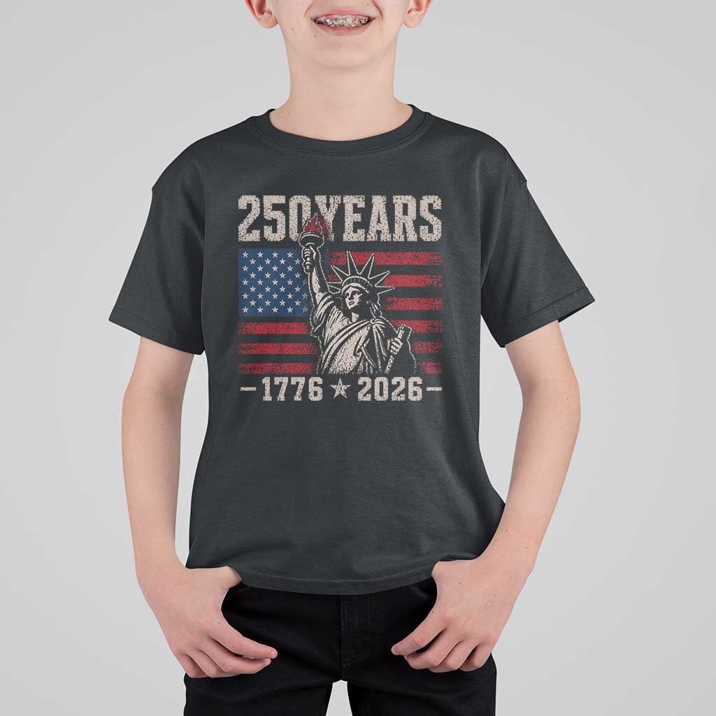 USA Independence 250th Anniversary T Shirt For Kid Patriotic Lady Liberty American Flag 250 Years 1776 2026