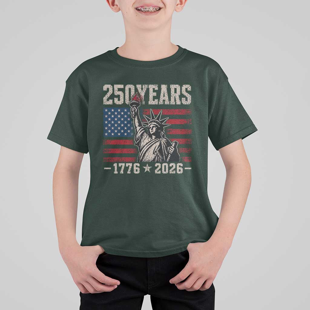 USA Independence 250th Anniversary T Shirt For Kid Patriotic Lady Liberty American Flag 250 Years 1776 2026