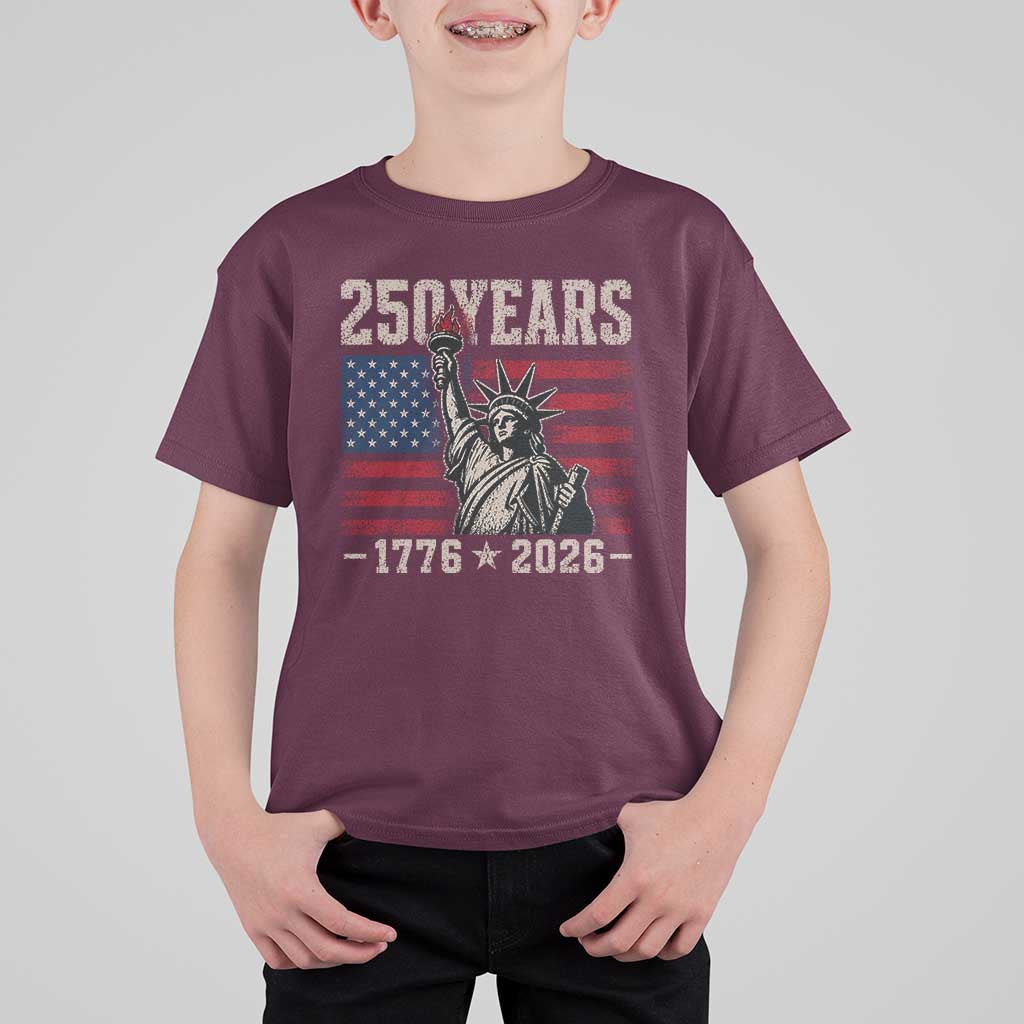 USA Independence 250th Anniversary T Shirt For Kid Patriotic Lady Liberty American Flag 250 Years 1776 2026
