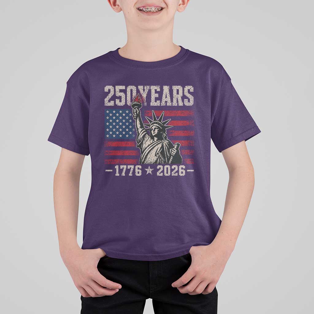 USA Independence 250th Anniversary T Shirt For Kid Patriotic Lady Liberty American Flag 250 Years 1776 2026