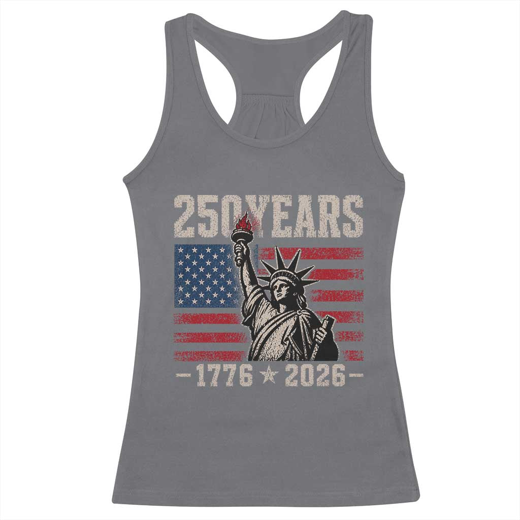 USA Independence 250th Anniversary Racerback Tank Top Patriotic Lady Liberty American Flag 250 Years 1776 2026