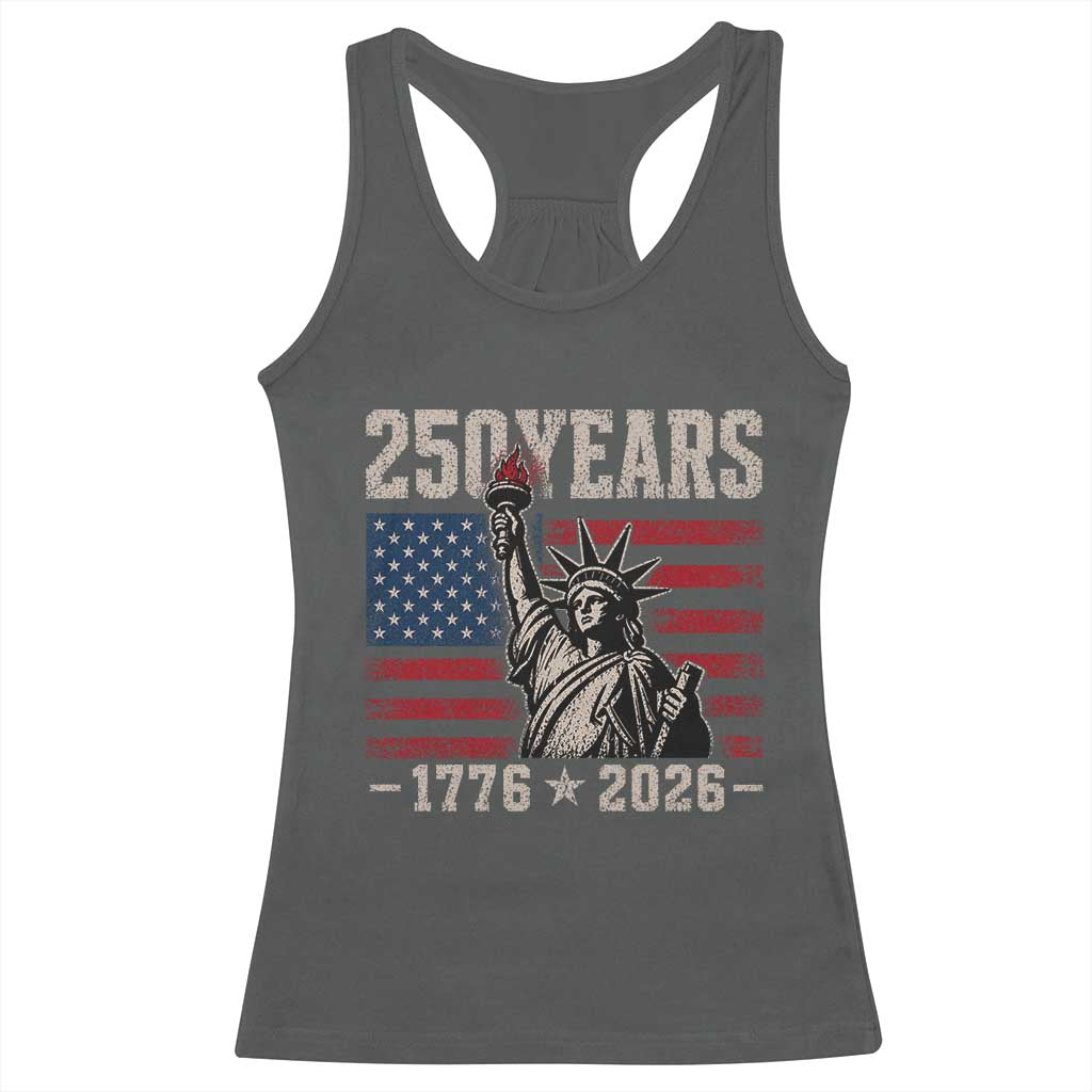 USA Independence 250th Anniversary Racerback Tank Top Patriotic Lady Liberty American Flag 250 Years 1776 2026