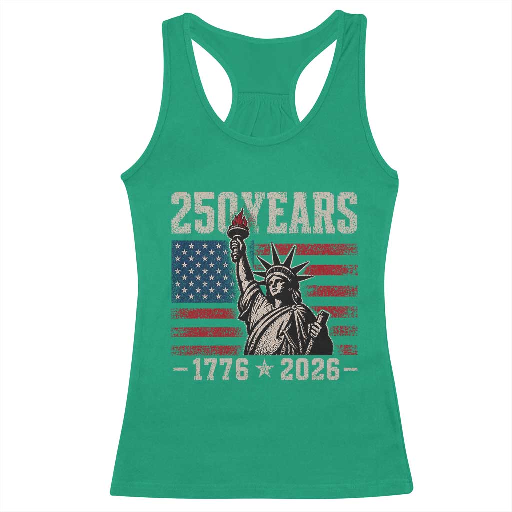 USA Independence 250th Anniversary Racerback Tank Top Patriotic Lady Liberty American Flag 250 Years 1776 2026