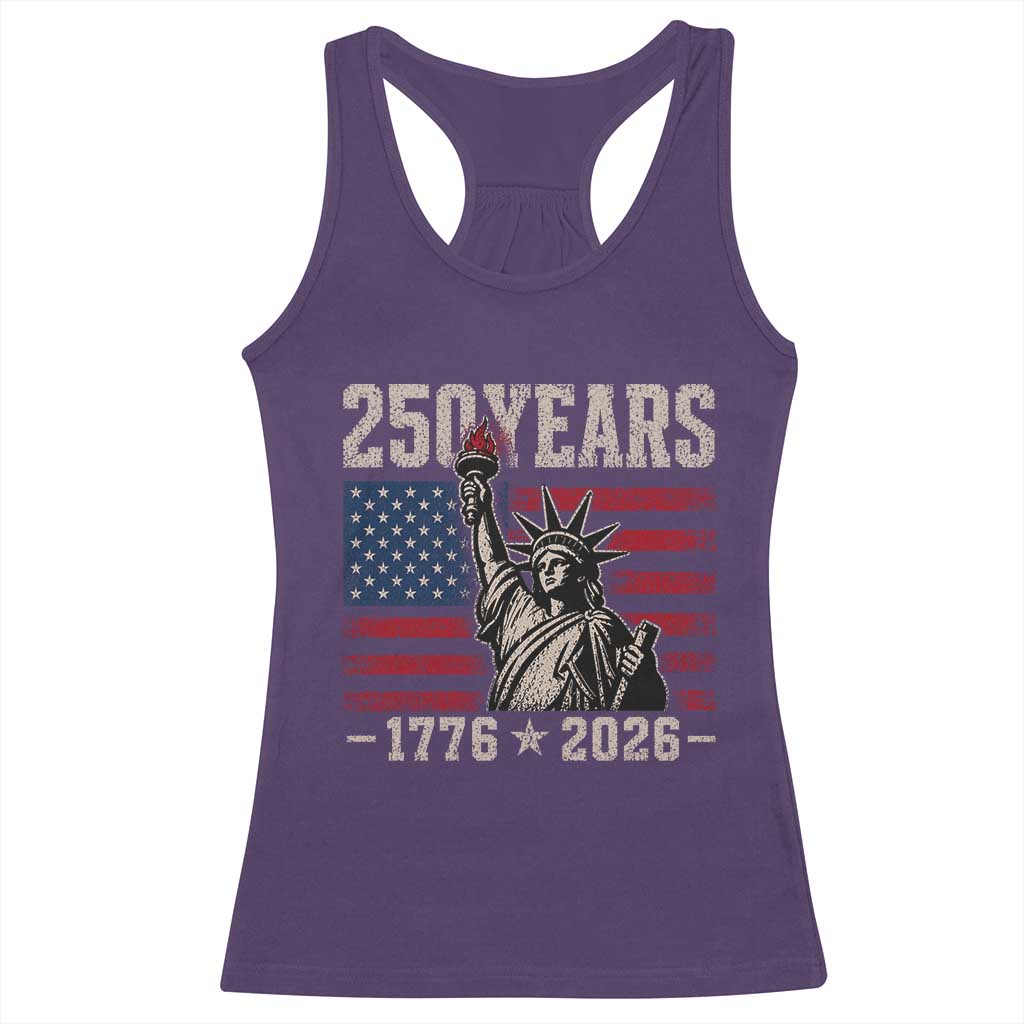 USA Independence 250th Anniversary Racerback Tank Top Patriotic Lady Liberty American Flag 250 Years 1776 2026