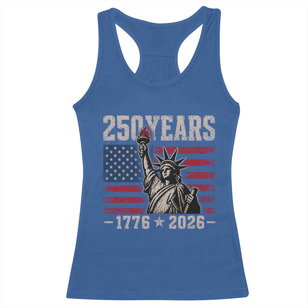 USA Independence 250th Anniversary Racerback Tank Top Patriotic Lady Liberty American Flag 250 Years 1776 2026