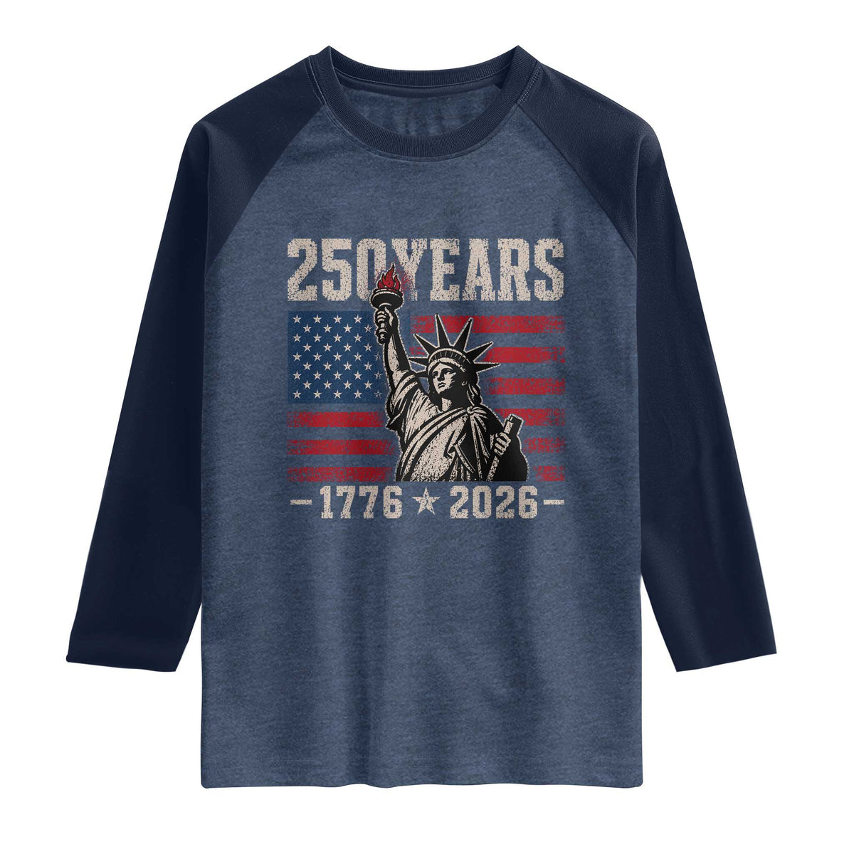 USA Independence 250th Anniversary Raglan Shirt Patriotic Lady Liberty American Flag 250 Years 1776 2026