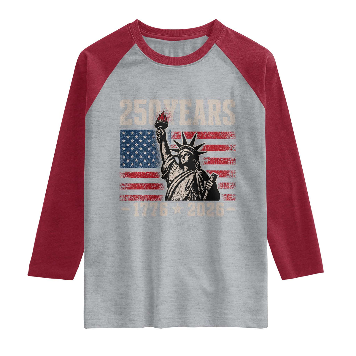 USA Independence 250th Anniversary Raglan Shirt Patriotic Lady Liberty American Flag 250 Years 1776 2026