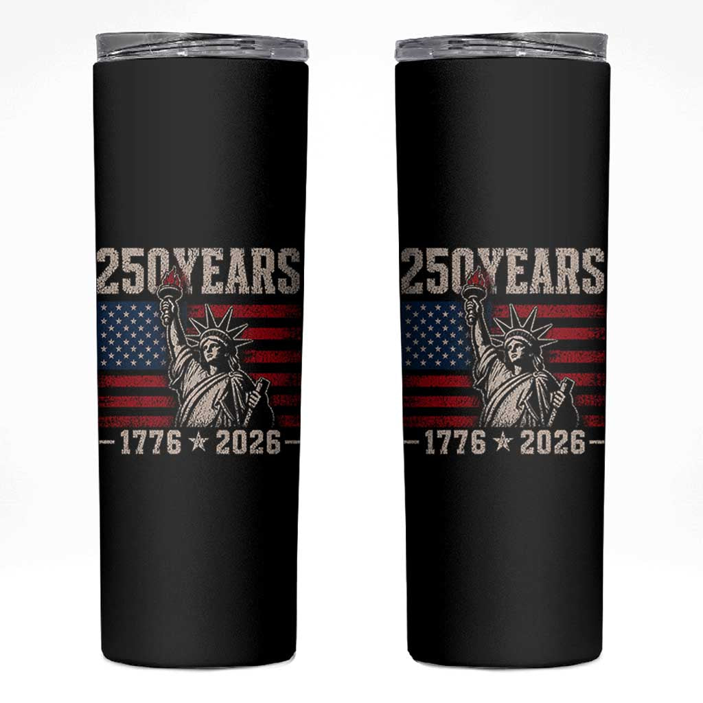 USA Independence 250th Anniversary Skinny Tumbler Patriotic Lady Liberty American Flag 250 Years 1776 2026
