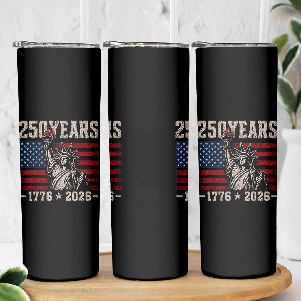 USA Independence 250th Anniversary Skinny Tumbler Patriotic Lady Liberty American Flag 250 Years 1776 2026