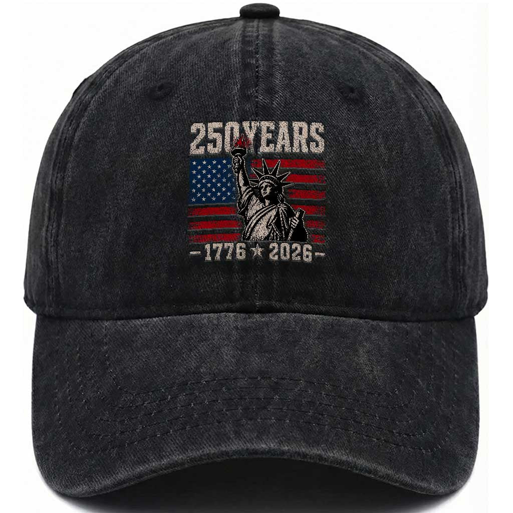 USA Independence 250th Anniversary Washed Cotton Baseball Cap Patriotic Lady Liberty American Flag 250 Years 1776 2026