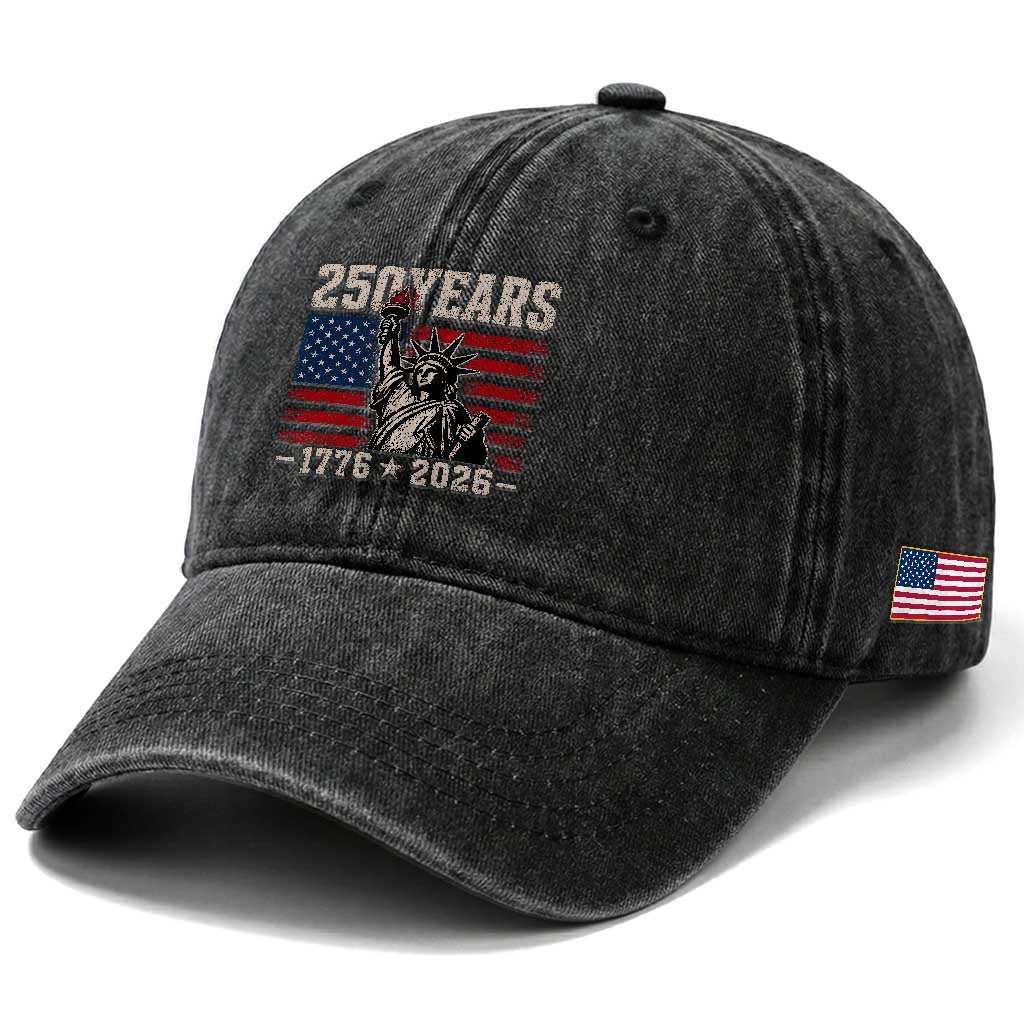 USA Independence 250th Anniversary Washed Cotton Baseball Cap Patriotic Lady Liberty American Flag 250 Years 1776 2026