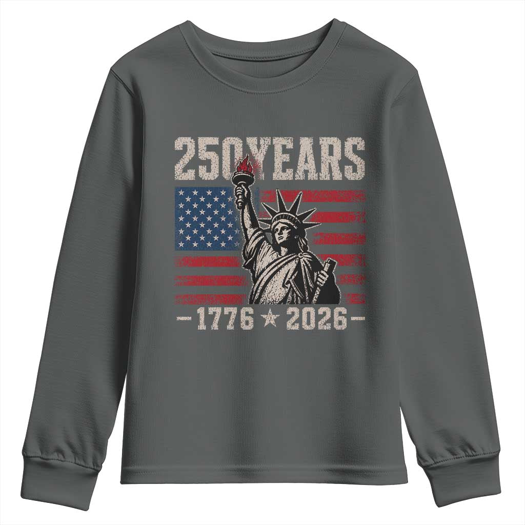 USA Independence 250th Anniversary Youth Sweatshirt Patriotic Lady Liberty American Flag 250 Years 1776 2026