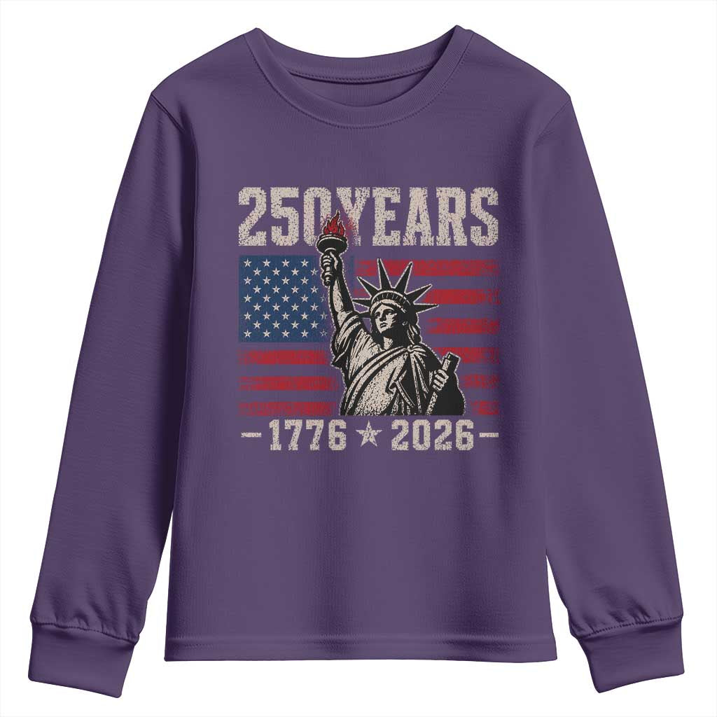 USA Independence 250th Anniversary Youth Sweatshirt Patriotic Lady Liberty American Flag 250 Years 1776 2026