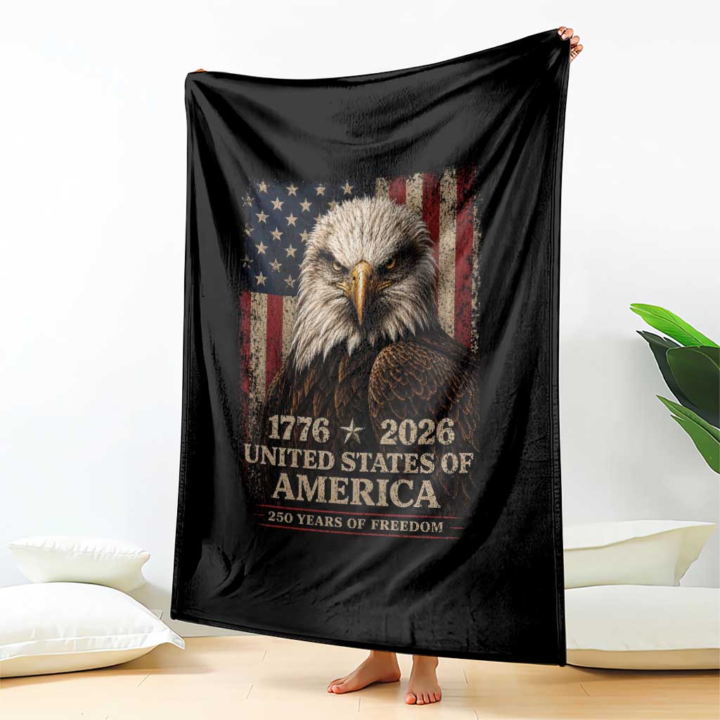 250 Anniversary USA Flag Throw Blanket Vintage Bald Eagle Patriotic 1776 2026 250 Years Birthday