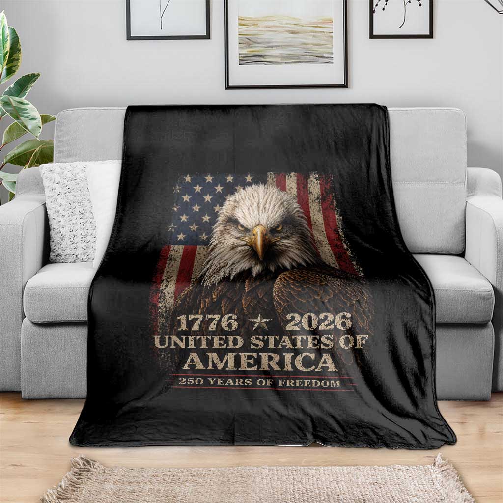 250 Anniversary USA Flag Throw Blanket Vintage Bald Eagle Patriotic 1776 2026 250 Years Birthday
