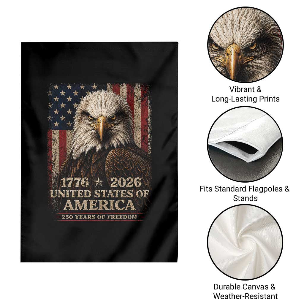 250 Anniversary USA Flag Garden Flag Vintage Bald Eagle Patriotic 1776 2026 250 Years Birthday