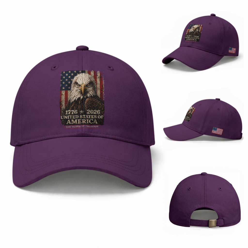 250 Anniversary USA Flag Baseball Cap Vintage Bald Eagle Patriotic 1776 2026 250 Years Birthday