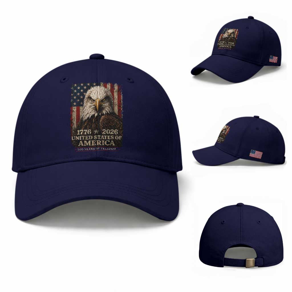 250 Anniversary USA Flag Baseball Cap Vintage Bald Eagle Patriotic 1776 2026 250 Years Birthday