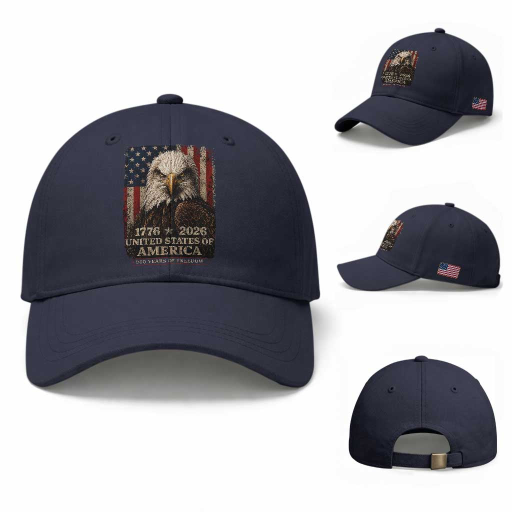 250 Anniversary USA Flag Baseball Cap Vintage Bald Eagle Patriotic 1776 2026 250 Years Birthday