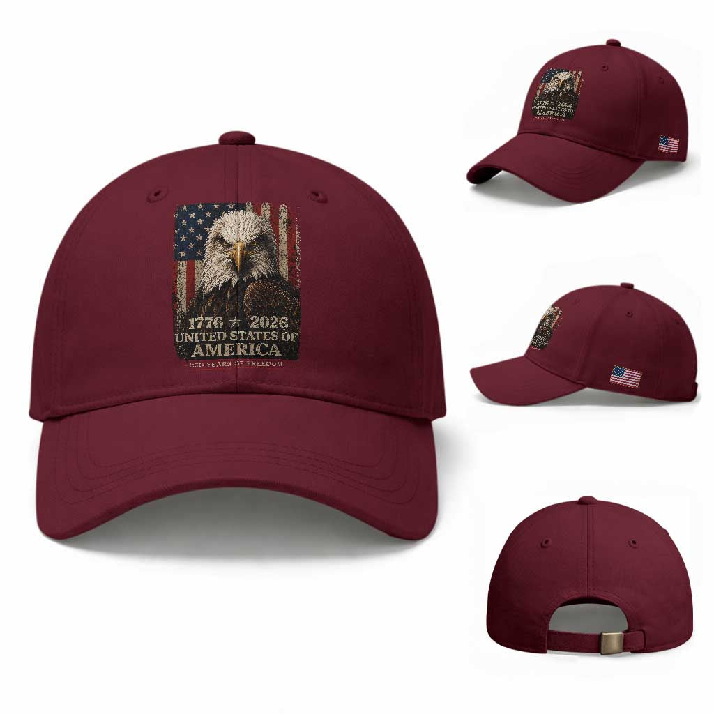 250 Anniversary USA Flag Baseball Cap Vintage Bald Eagle Patriotic 1776 2026 250 Years Birthday