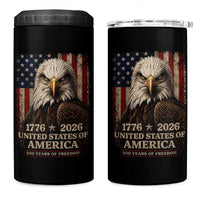 250 Anniversary USA Flag 4 in 1 Can Cooler Tumbler Vintage Bald Eagle Patriotic 1776 2026 250 Years Birthday