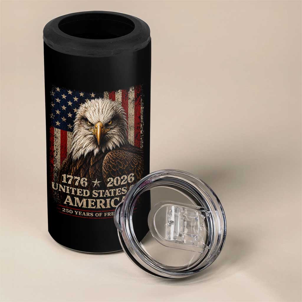 250 Anniversary USA Flag 4 in 1 Can Cooler Tumbler Vintage Bald Eagle Patriotic 1776 2026 250 Years Birthday