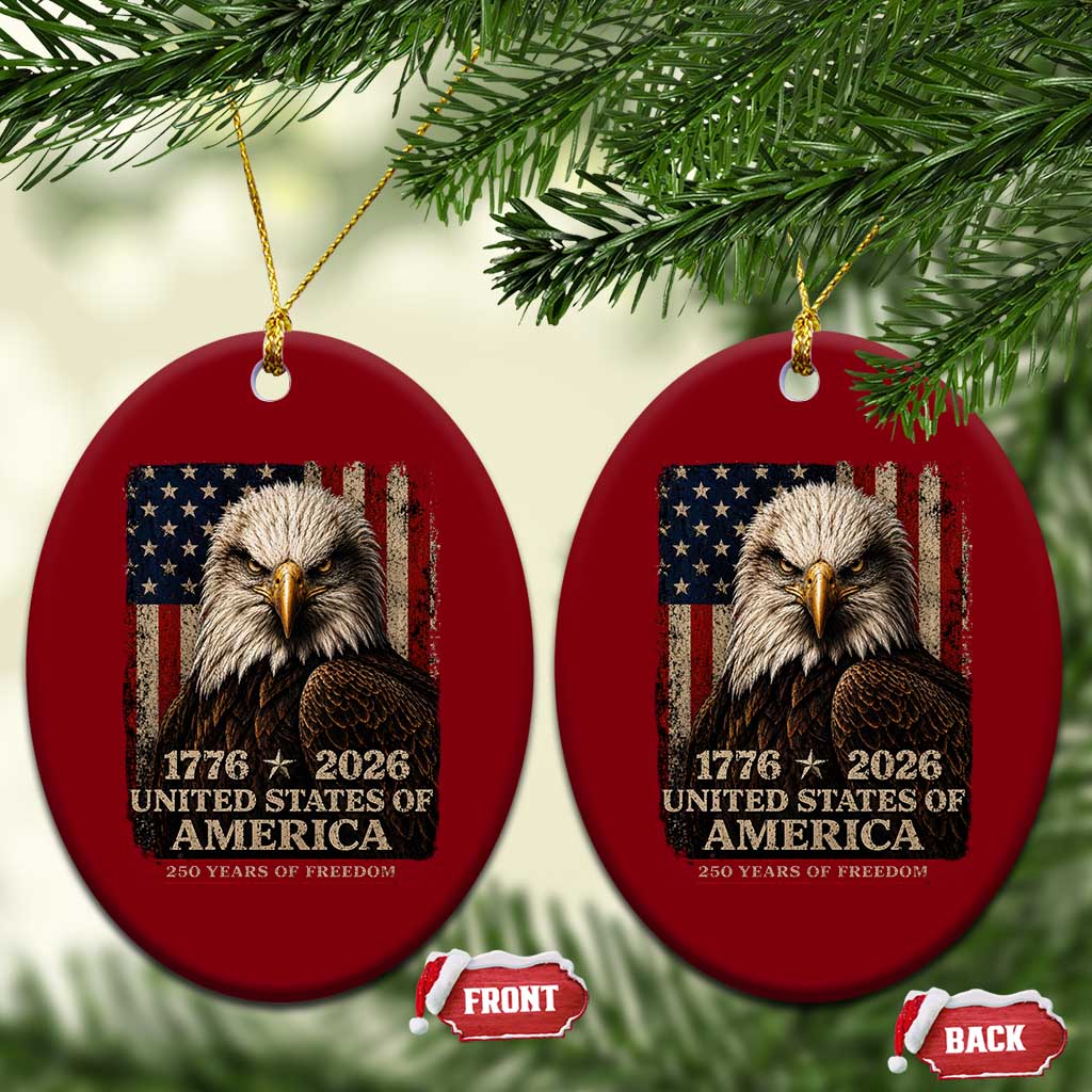 250 Anniversary USA Flag Ceramic Ornament Vintage Bald Eagle Patriotic 1776 2026 250 Years Birthday