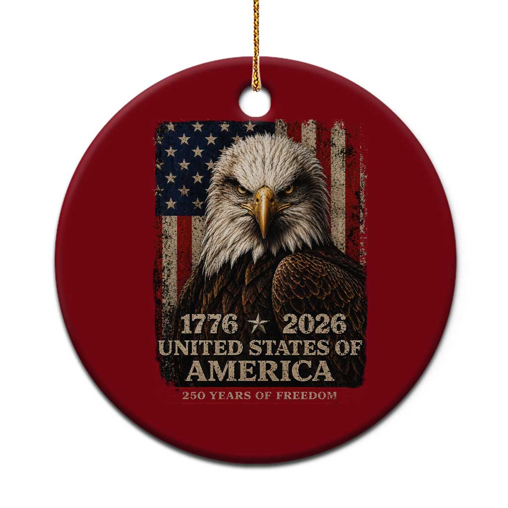 250 Anniversary USA Flag Ceramic Ornament Vintage Bald Eagle Patriotic 1776 2026 250 Years Birthday