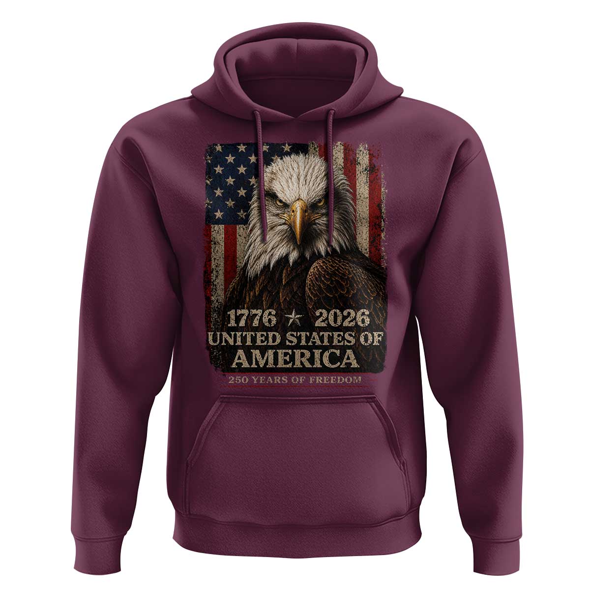 250 Anniversary USA Flag Hoodie Vintage Bald Eagle Patriotic 1776 2026 250 Years Birthday