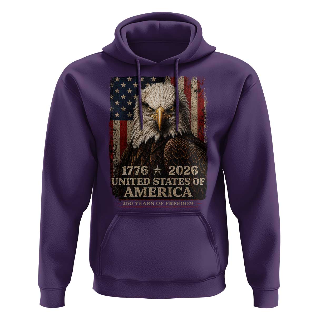 250 Anniversary USA Flag Hoodie Vintage Bald Eagle Patriotic 1776 2026 250 Years Birthday