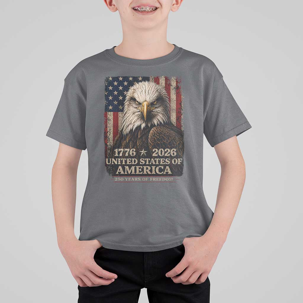 250 Anniversary USA Flag T Shirt For Kid Vintage Bald Eagle Patriotic 1776 2026 250 Years Birthday