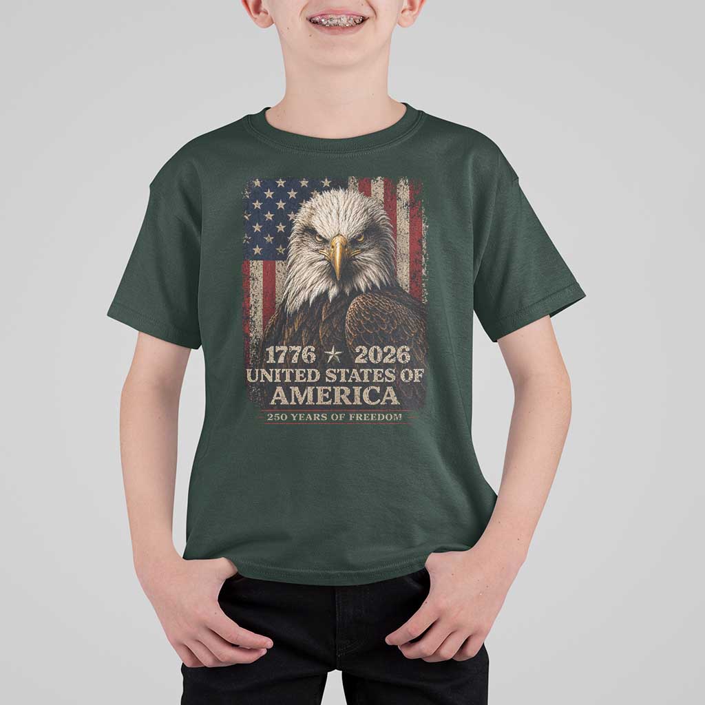 250 Anniversary USA Flag T Shirt For Kid Vintage Bald Eagle Patriotic 1776 2026 250 Years Birthday