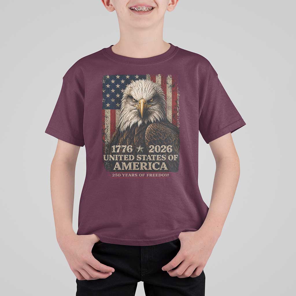 250 Anniversary USA Flag T Shirt For Kid Vintage Bald Eagle Patriotic 1776 2026 250 Years Birthday