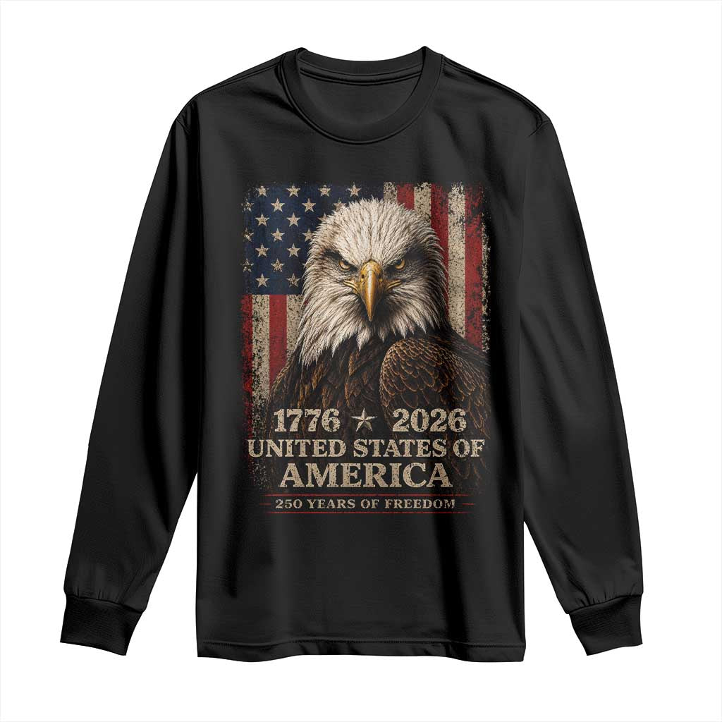 250 Anniversary USA Flag Long Sleeve Shirt Vintage Bald Eagle Patriotic 1776 2026 250 Years Birthday