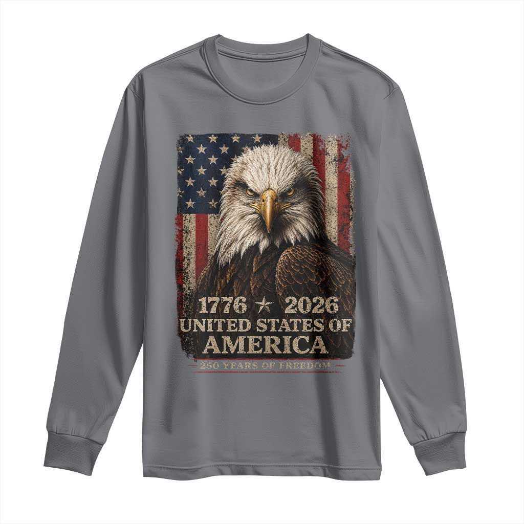 250 Anniversary USA Flag Long Sleeve Shirt Vintage Bald Eagle Patriotic 1776 2026 250 Years Birthday