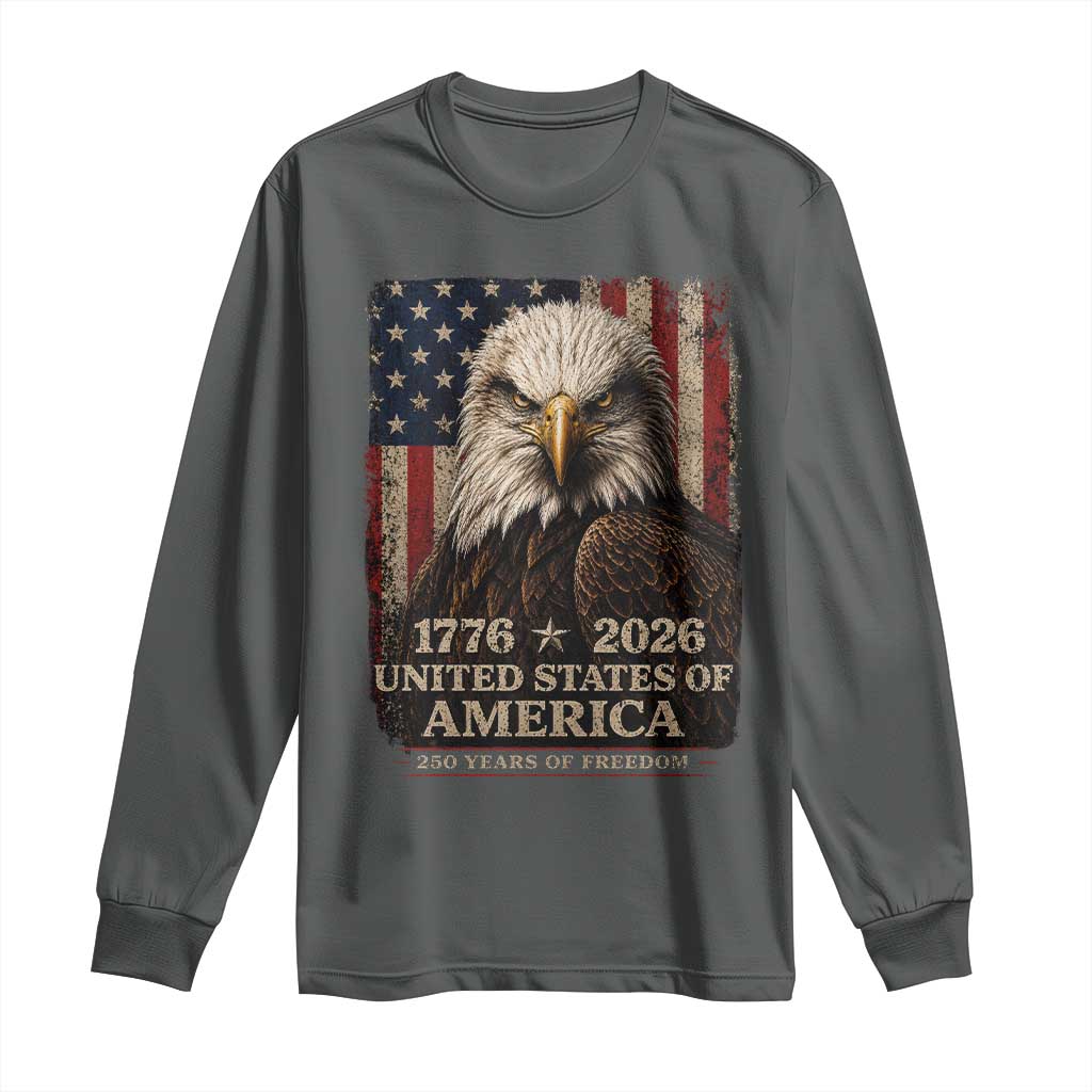250 Anniversary USA Flag Long Sleeve Shirt Vintage Bald Eagle Patriotic 1776 2026 250 Years Birthday