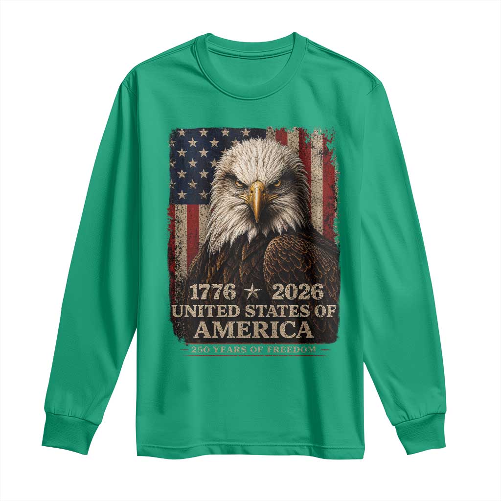 250 Anniversary USA Flag Long Sleeve Shirt Vintage Bald Eagle Patriotic 1776 2026 250 Years Birthday