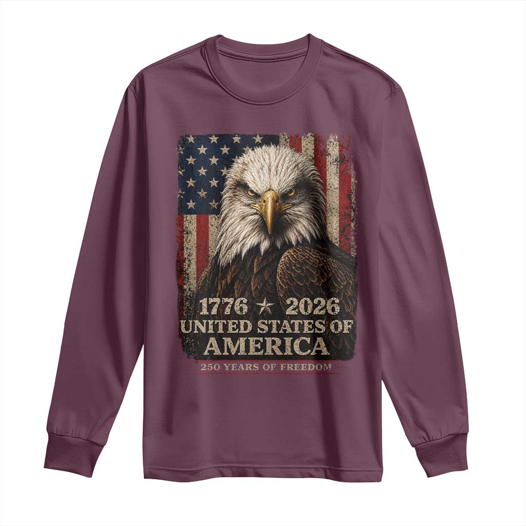 250 Anniversary USA Flag Long Sleeve Shirt Vintage Bald Eagle Patriotic 1776 2026 250 Years Birthday