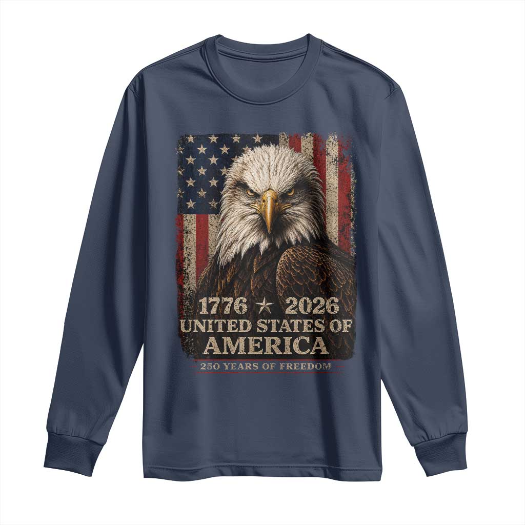 250 Anniversary USA Flag Long Sleeve Shirt Vintage Bald Eagle Patriotic 1776 2026 250 Years Birthday