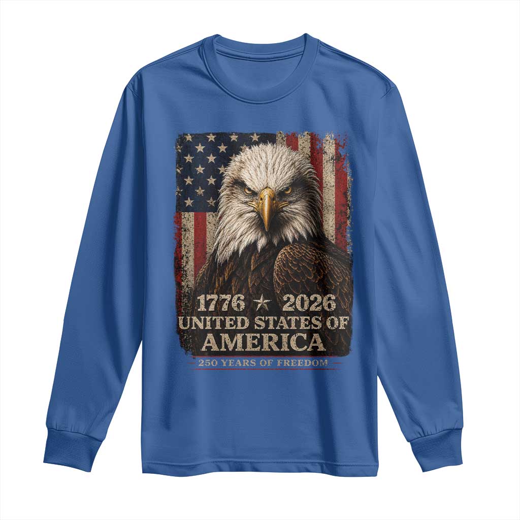 250 Anniversary USA Flag Long Sleeve Shirt Vintage Bald Eagle Patriotic 1776 2026 250 Years Birthday